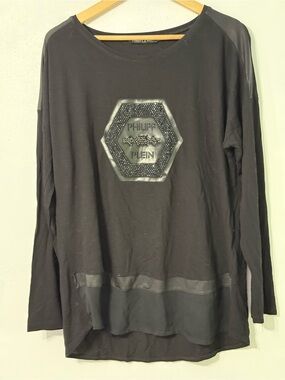 Philipp Plein Black Long-Sleeve Shirt with Hex Logo and Stud Detailing